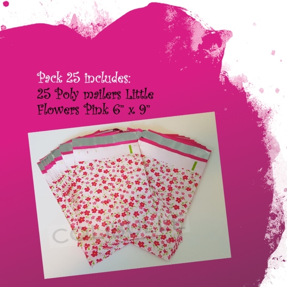 25 pcs Poly Mailers 6"x9" inches Pink Little Flowers - Picture 2 of 6